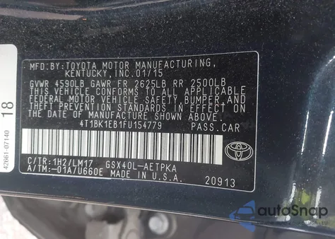 2015 Toyota Avalon Limited из США, поврежденный, VIN 4T1BK1EB1FU154779